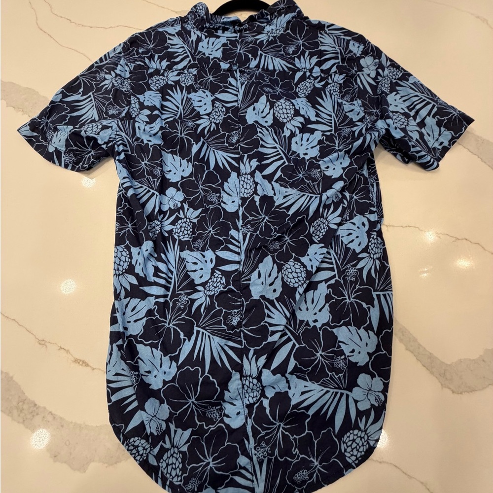 Trunks Surf & Swim Co Mens Blue Tropical Floral Pineapple Cotton Shirt Medium